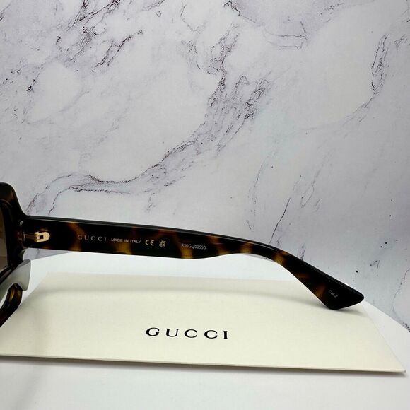 New GUCCI Sunglasses Brown Black Tortoise Square Women's Gold GG Logo Oversized - Picture 6 of 16